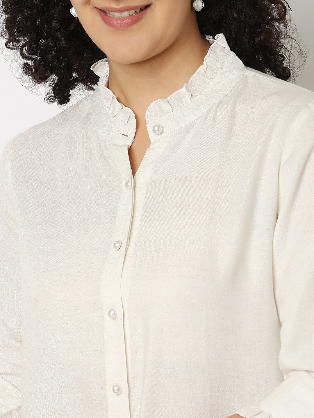 Cotton Ruffle Neck Shirt