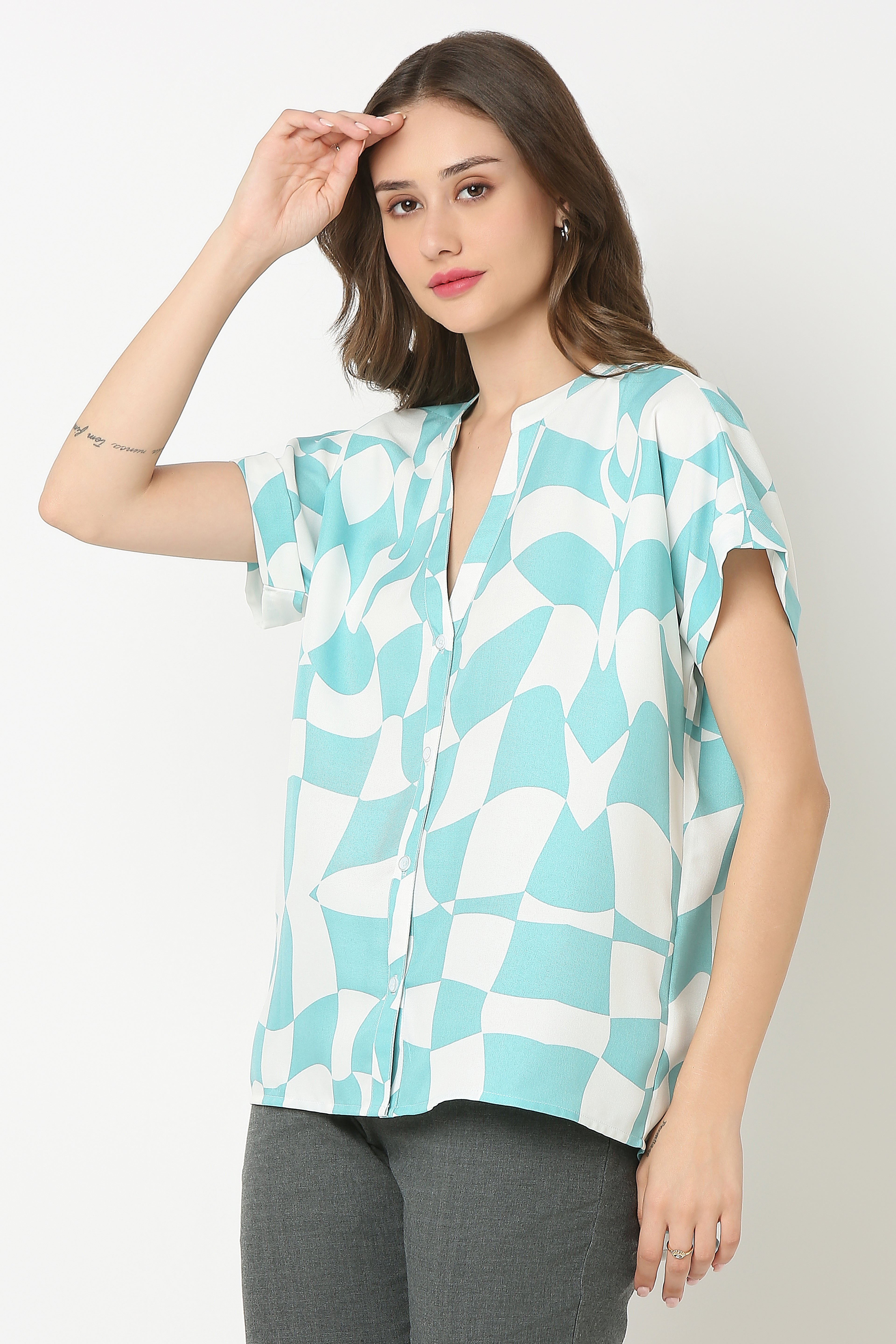Mandarin Collar Shirt extended sleeves with turn up