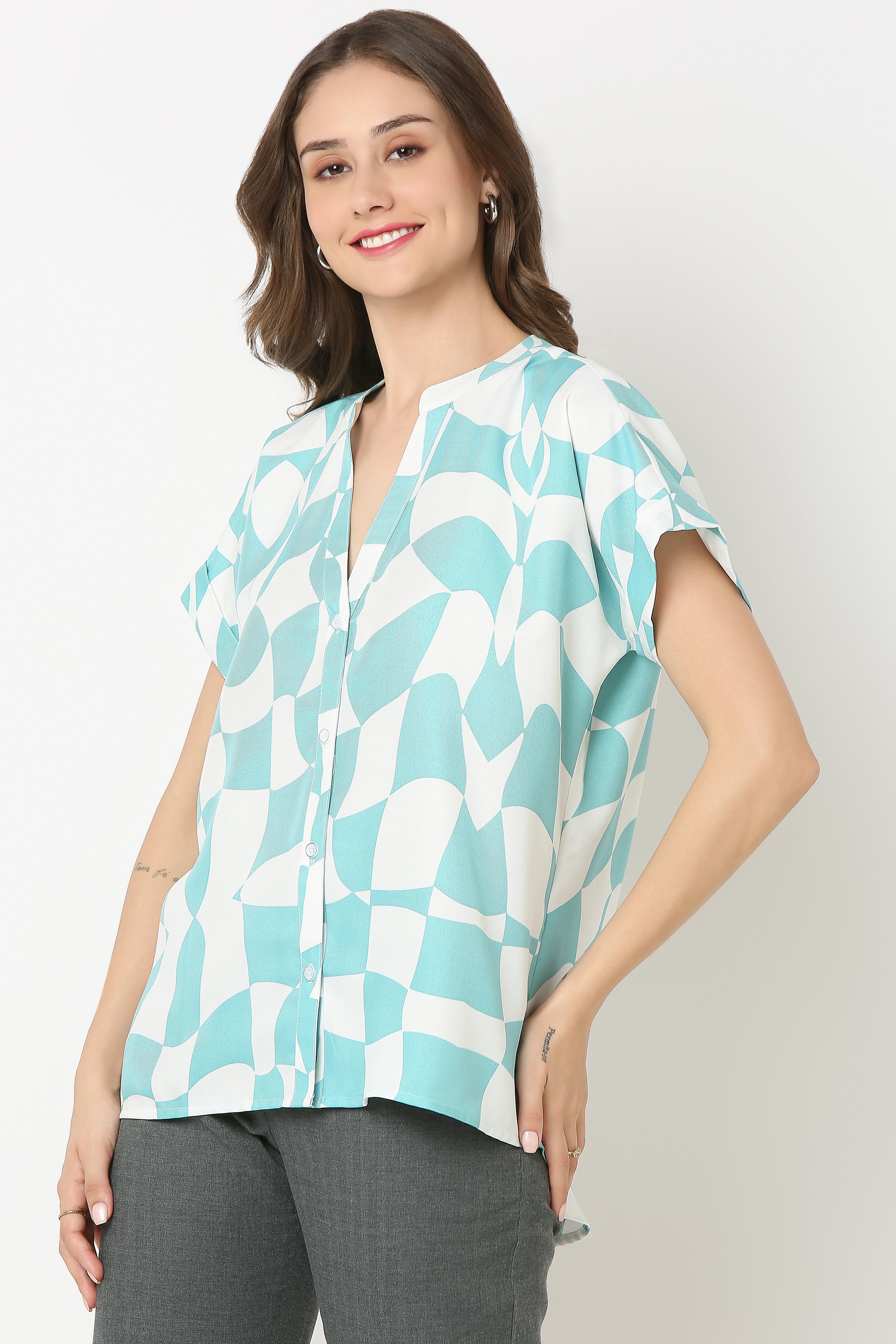 Mandarin Collar Shirt extended sleeves with turn up