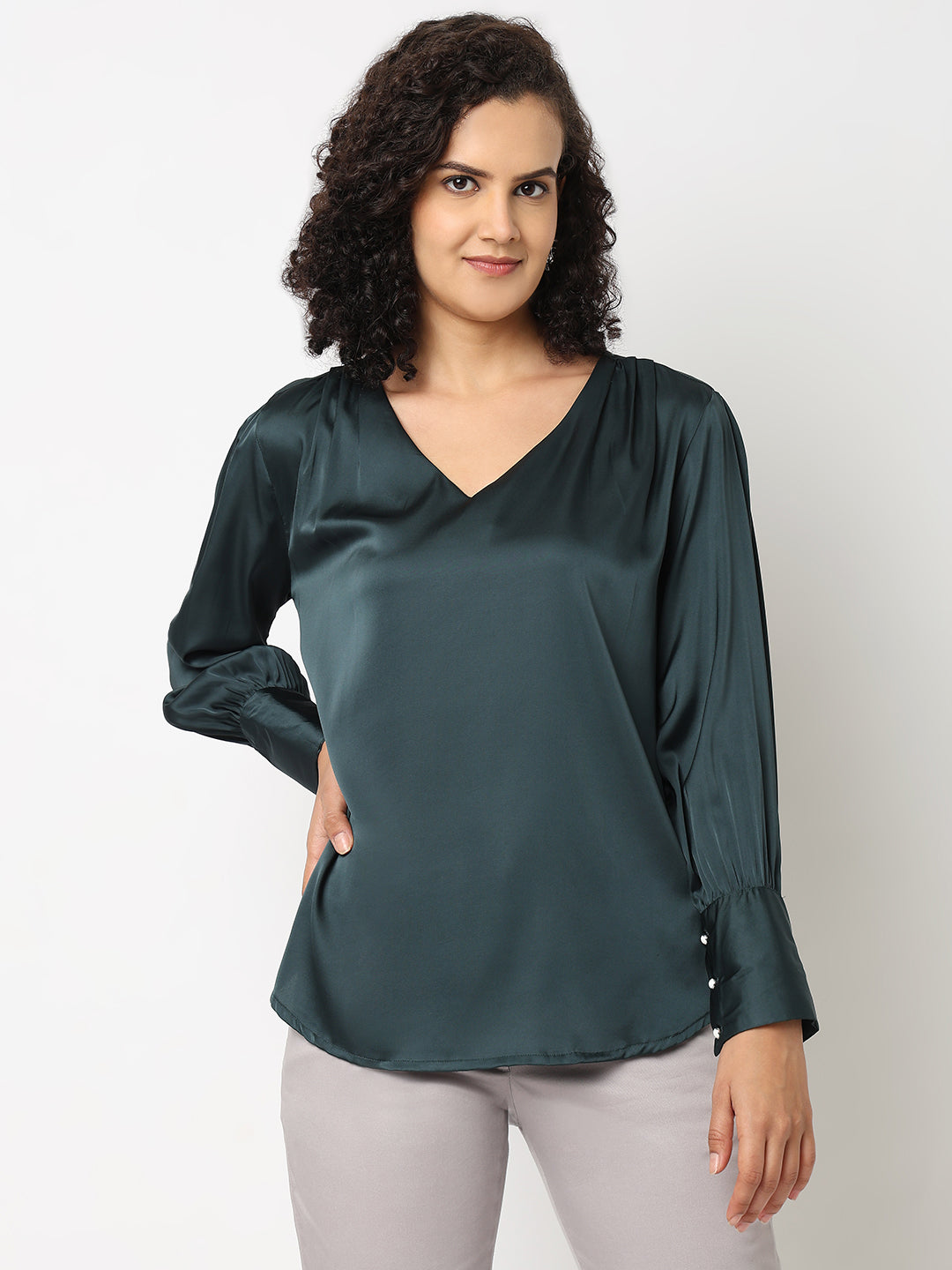 Solid Green Cuff Top