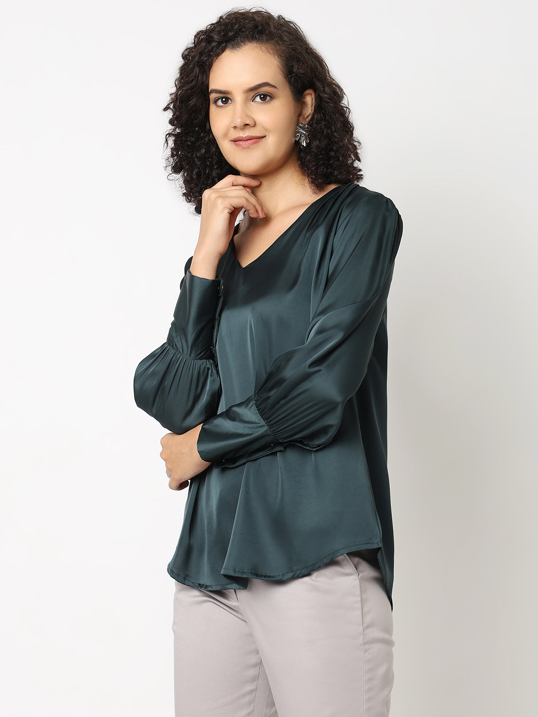 Solid Green Cuff Top