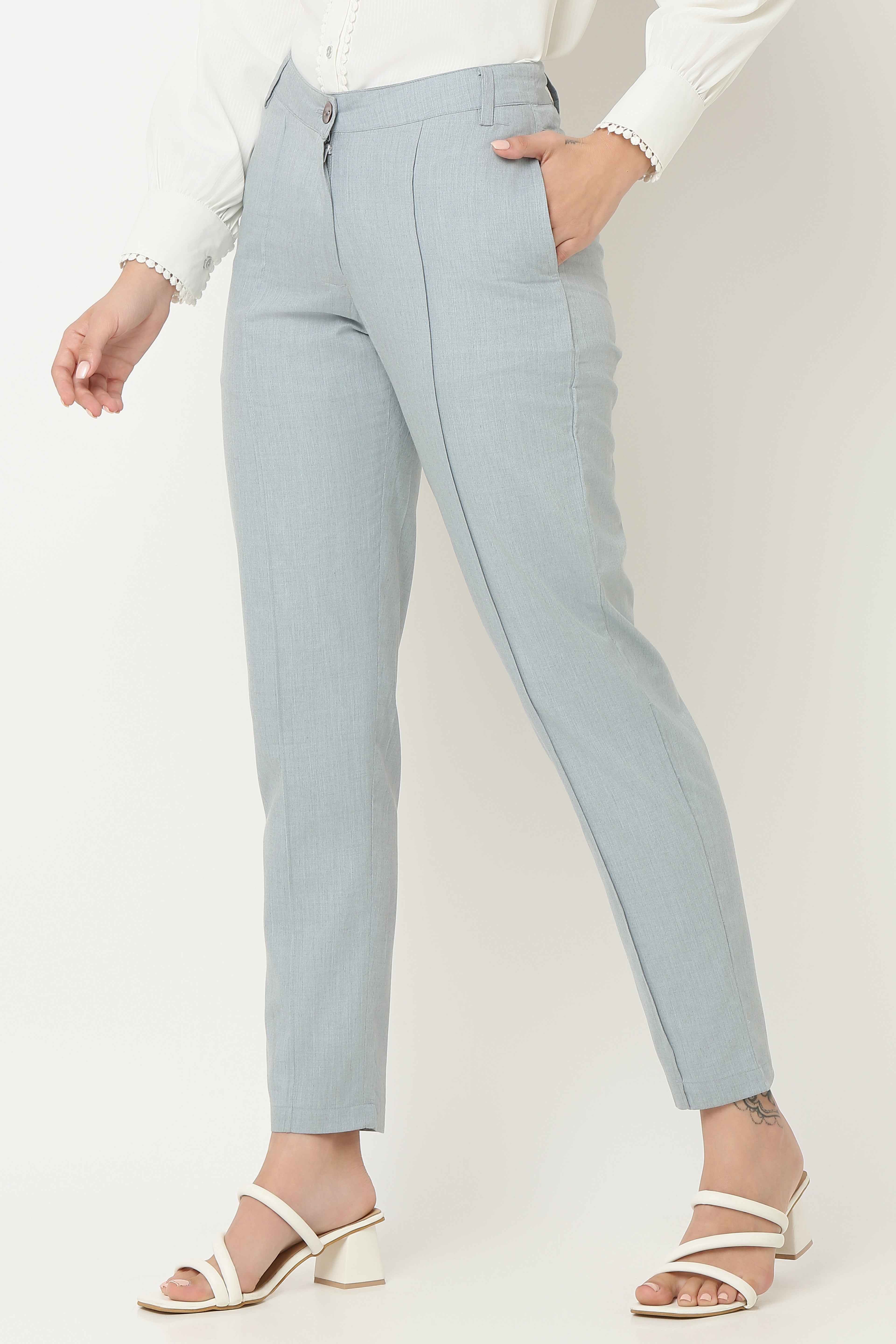 Grey Front Pleat Trouser